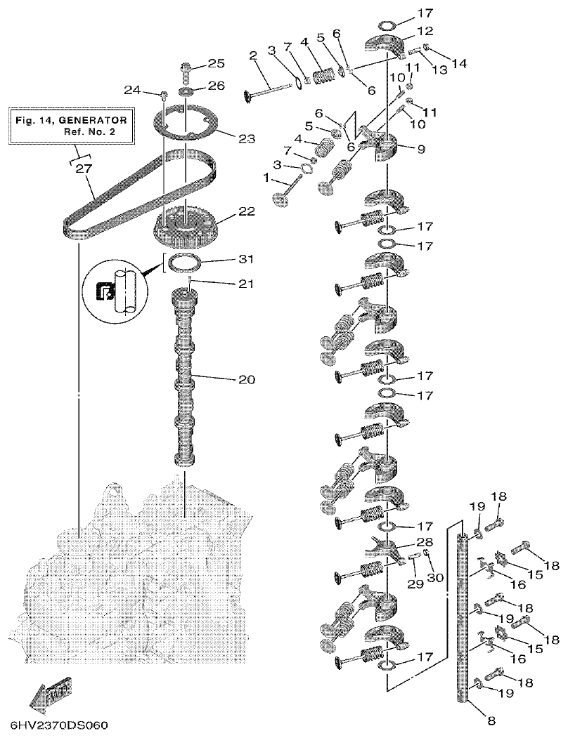 Yamaha F80DET, F90CET, F100FET VALVE parts diagram